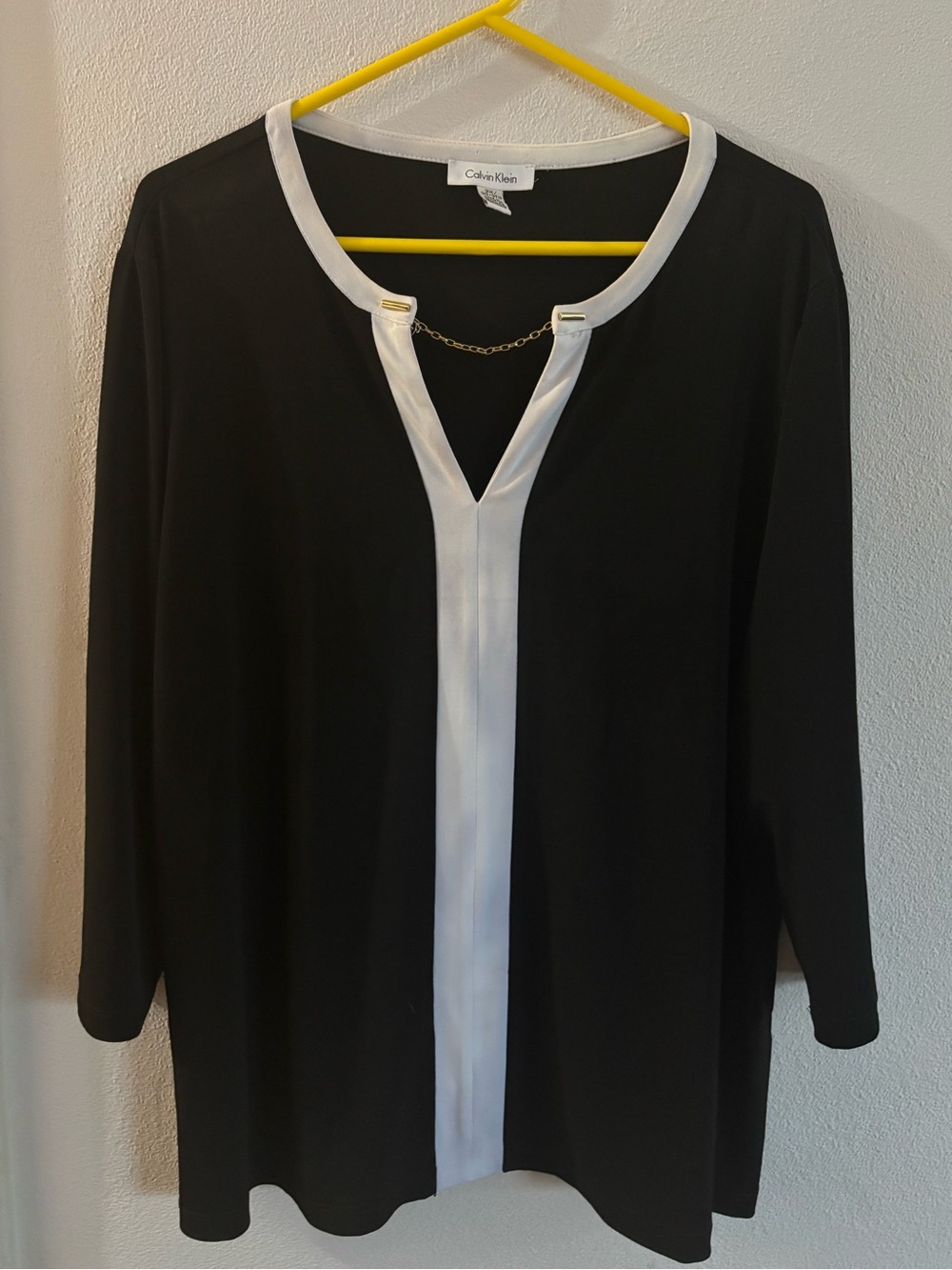 Calvin Klein Black Top with White Trim and Chain Accent